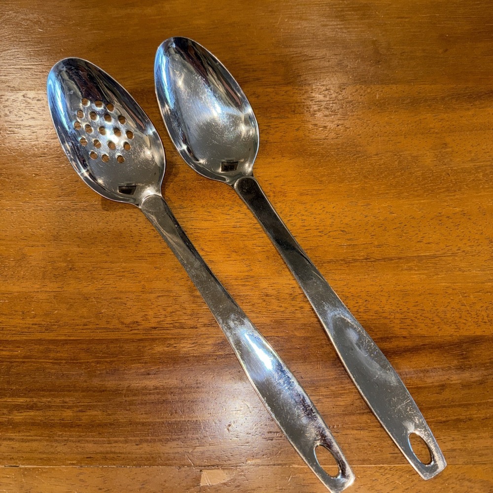 ONEIDA Slotted And Non Slotted Serving Spoons Stainless Steel‎ 12" Set of 2.